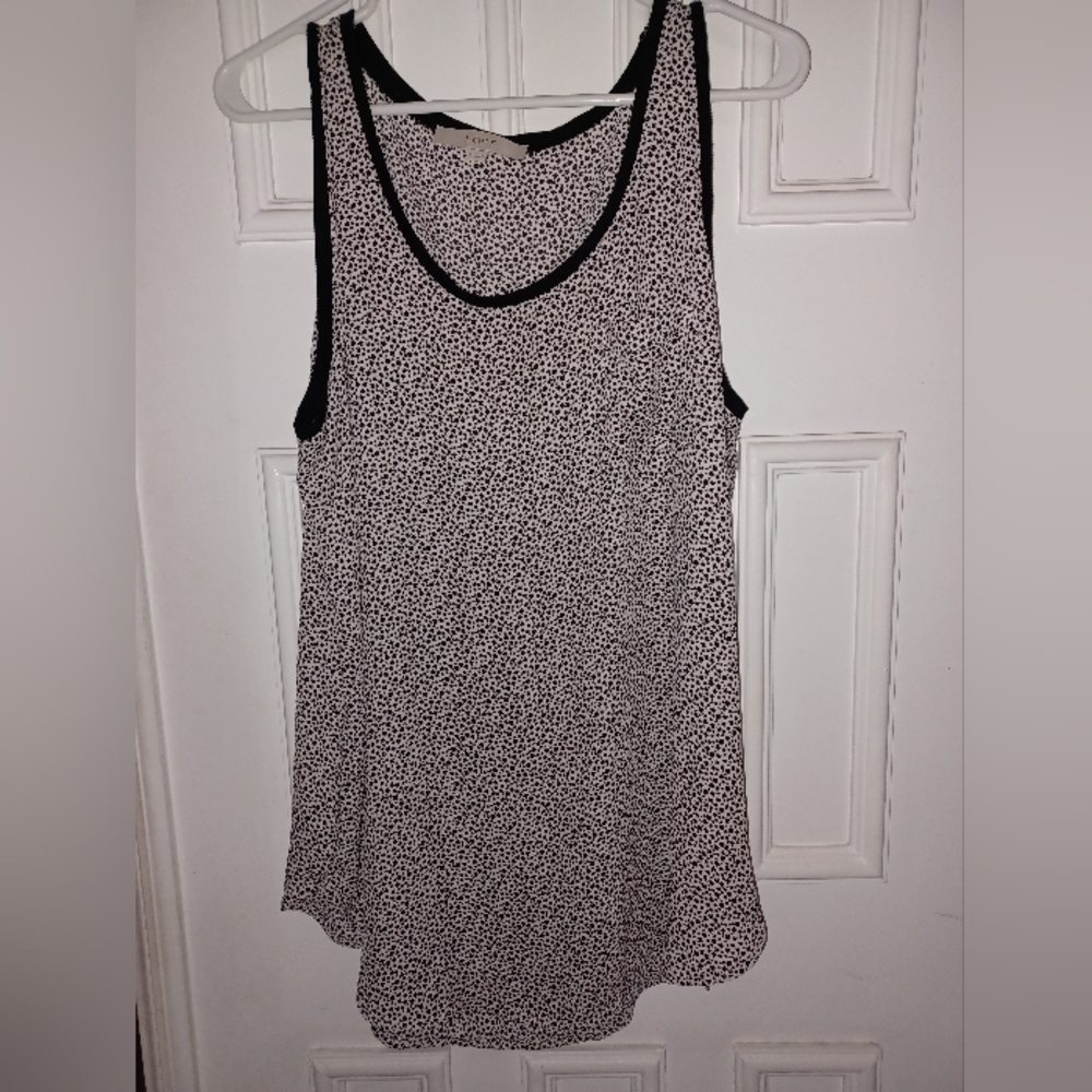 Loft Black White Speckled Print Tank Top Large